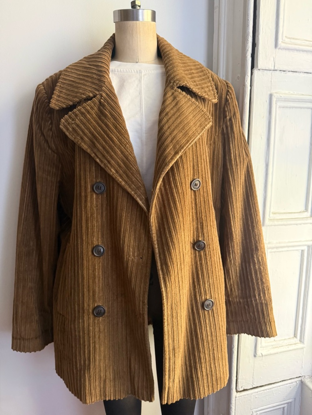 Corduroy Cotton Double Breasted Jacket Lightweight Insulated Spring Chore Jacket